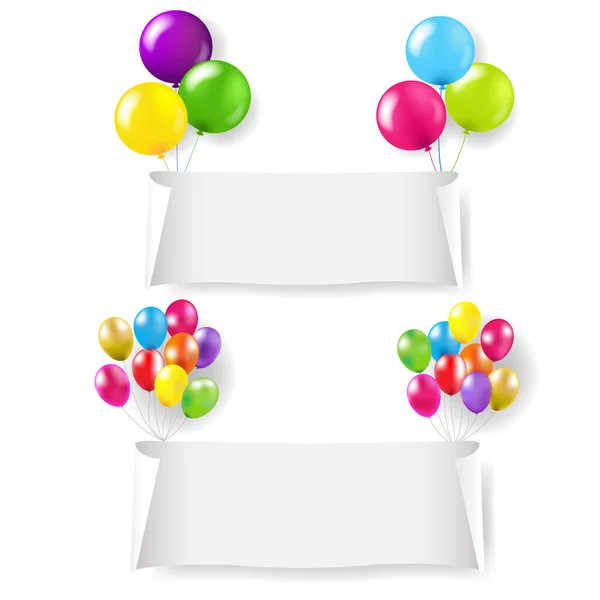 Banner de papel blanco con conjunto de globos de color Fondo transparente — Archivo Imágenes Vectoriales