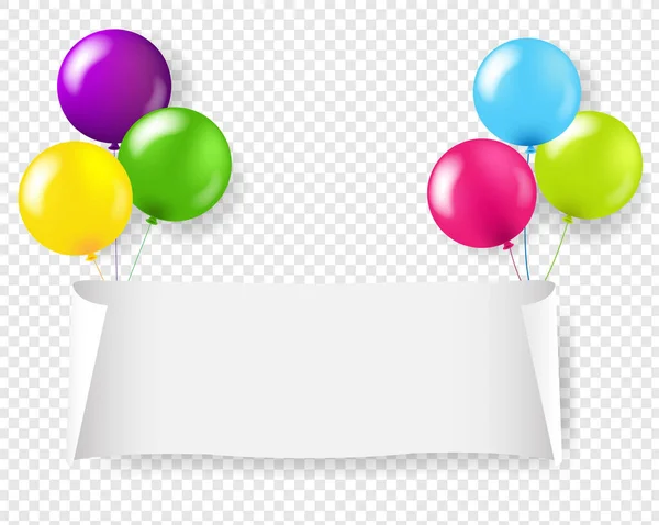 Weißbuch-Banner mit bunten Luftballons — Stockvektor