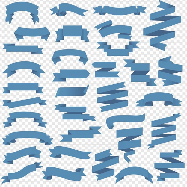 Blue Web Ribbon Big Set con sfondo trasparente — Vettoriale Stock