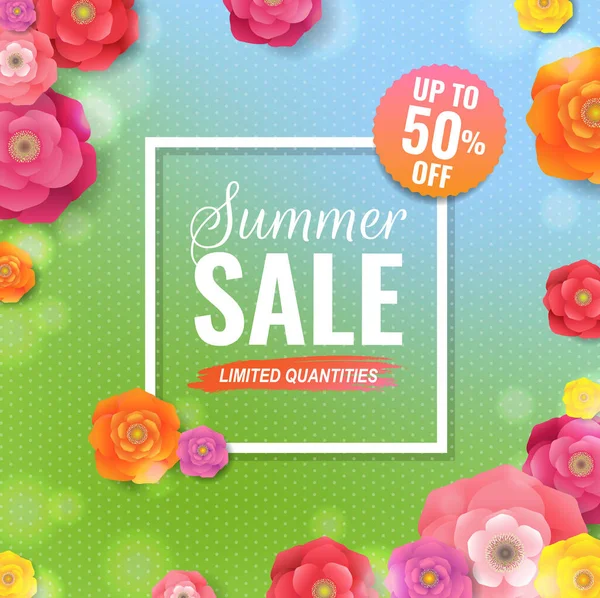 Summer Sale Poster With Text And Sun — Stock Vector