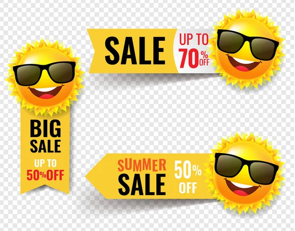 Bannière de vente d'été avec fond transparent soleil — Image vectorielle