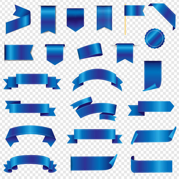 Silk Blue Ribbons and Tags Transparent Background