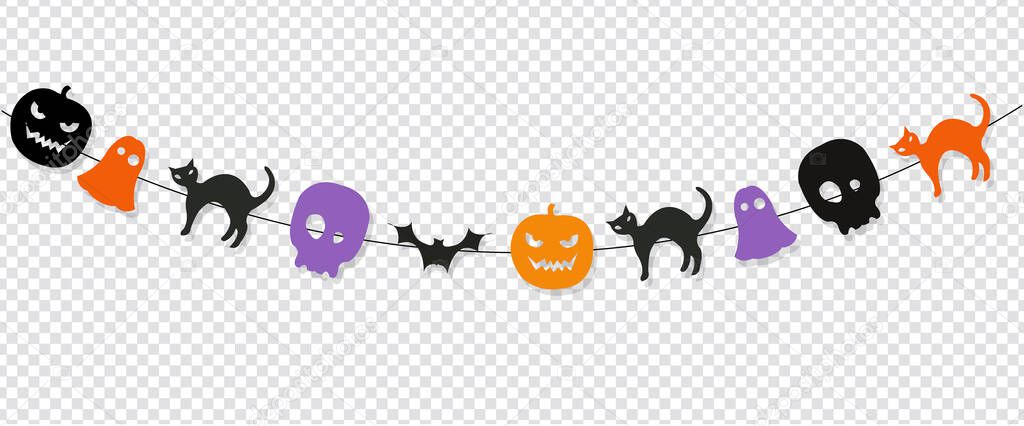 Happy Halloween Bunting Flags Isolated Transparent Background, Vector Illustration