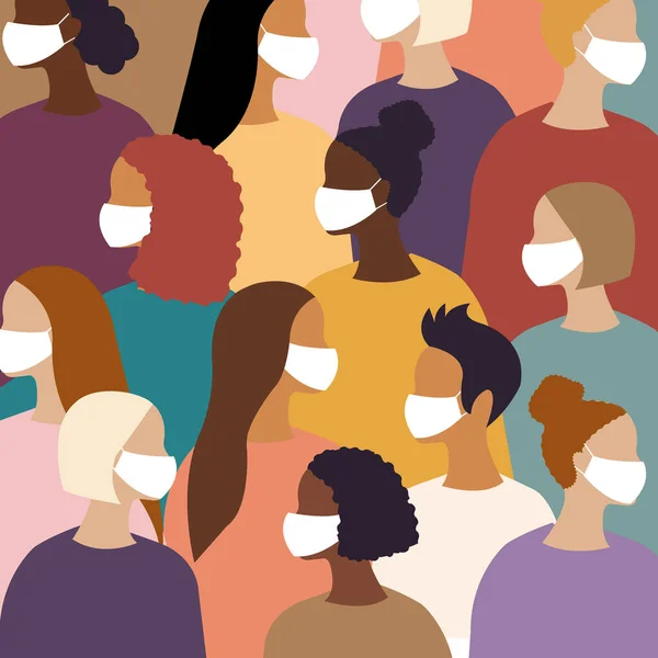 Διαφορετικές Γυναίκες Θηλυκά Διαφορετικά Πρόσωπα Στην Αφίσα Μάσκα Διανυσματική Εικονογράφηση — Διανυσματικό Αρχείο