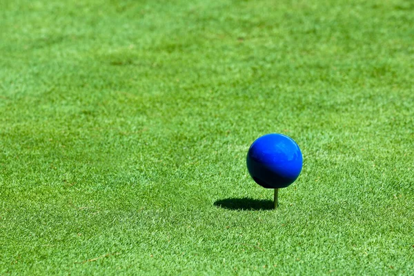 Una Vista Cerca Marcador Camiseta Azul Campo Golf Día Soleado —  Fotos de Stock