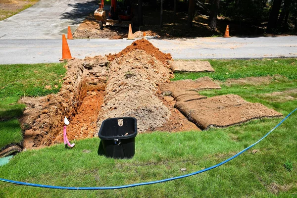 New Water Meter Being Installed New Lawn Sprinkler System — Stock Photo, Image