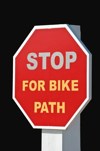 Stop Bike Path Znak Izolowany Czarnym Tle — Zdjęcie stockowe