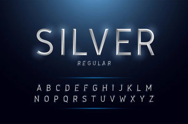 Alfabet Srebrny Metaliczny Efekt Wzorów Ekskluzywnych Liter Typografii Czcionki Regularnych — Wektor stockowy