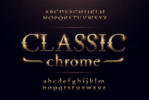 Klasická Abeceda Zlatý Kovový Vliv Vzorů Exkluzivní Zlatá Písmena Typografie — Stockový vektor