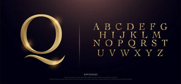 Set Elegant Gold Colored Metal Chrome Uppercase Alphabet Font Typography — Stock Vector