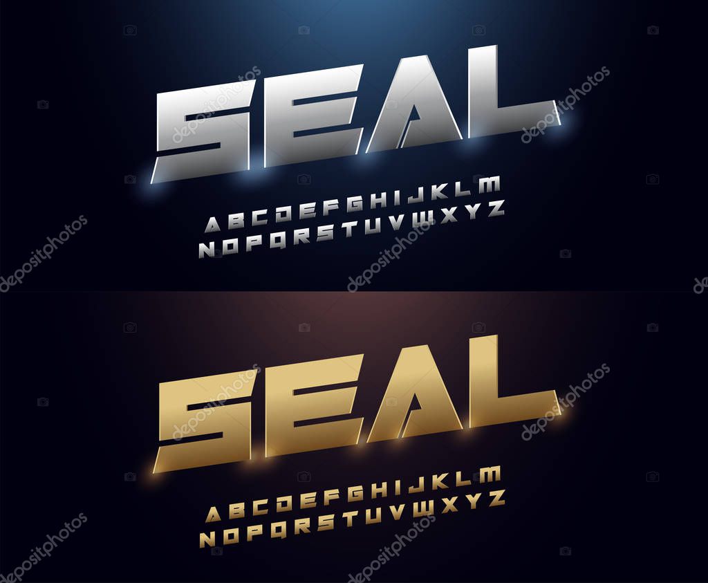 Elegant Silver and Golden Colored Metal Chrome Alphabet Font. Typography modern style gold italic font set for logo, Poster, Invitation. vector illustration