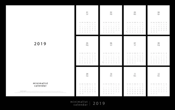 Calendario 2019 Estilo Minimalista Moda Conjunto Páginas Calendario Escritorio Diseño — Archivo Imágenes Vectoriales