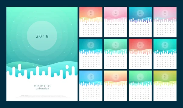 Kalender 2019 Trendige Farbverläufe Pastellfarben Seitiger Tischkalender Druckvorlage Für Vektordesign — Stockvektor