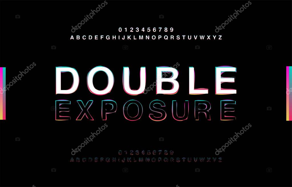 Abstrct Alphabet Double Exposure Glitch Modern Style. Typography Colorful Type for Logo, Creative, Banner or Heading Black Bold Font