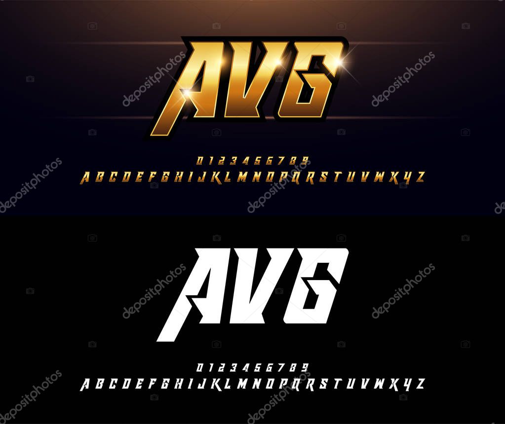 Alphabet gold metallic and effect designs. Elegant golden letters typography italic font. technology, sport, movie, and sci-fi concept. vector illustrator