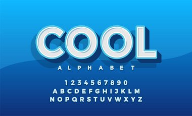 Yazı tipi 3d alfabe Retro Typeace. Logo, afiş, davetiye tipografi klasik stil mavi colur yazı tipini ayarla. Vector Illustrator