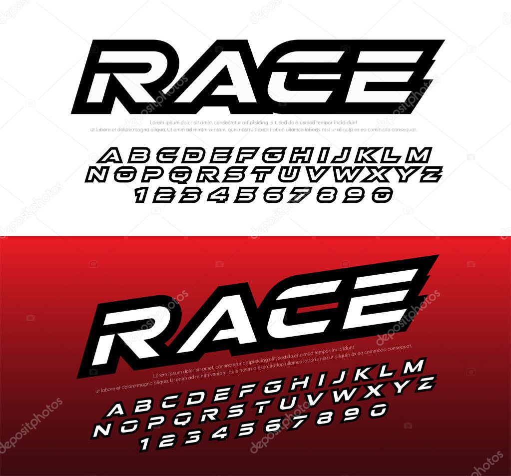 sport modern alphabet and number fonts. Racing typography italic font uppercase, lowercase and numbers. vector illustrator