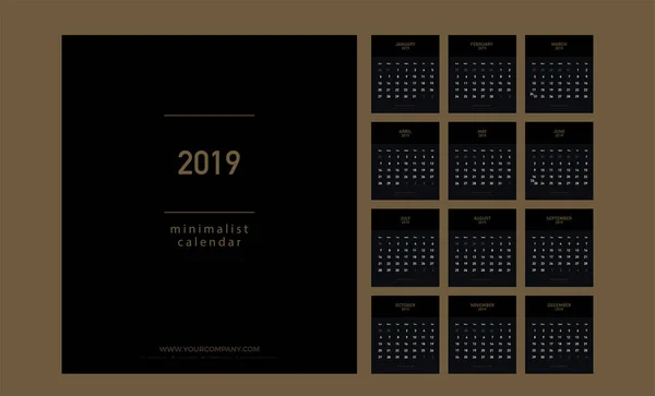 Premium Kalender Minimalist Planner 2019 Jaar Gouden Kleur Eenvoudige Minimale — Stockvector