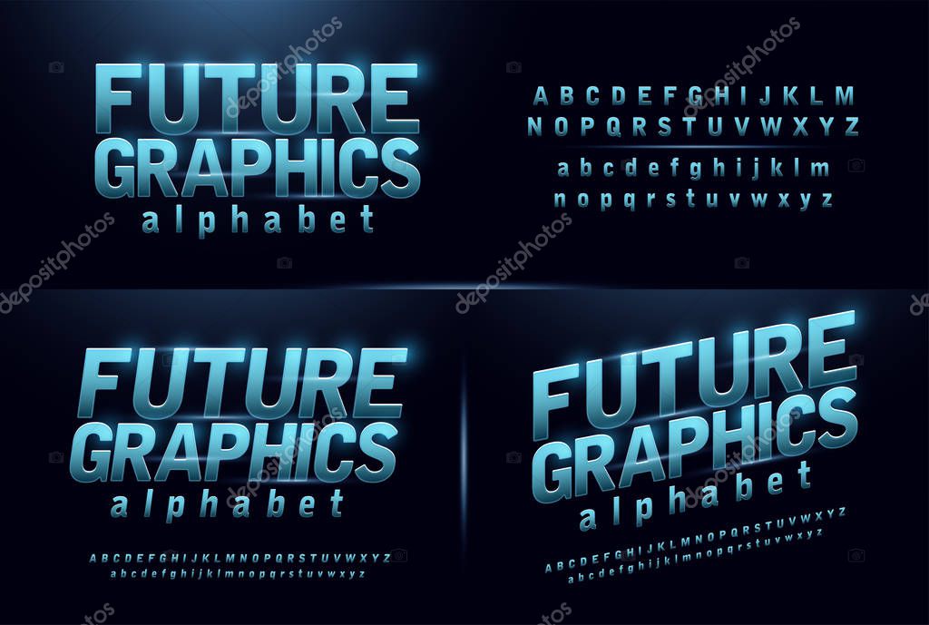 Sport future blue glow modern alphabet fonts. technology typography bold and italic font uppercase and lowercase. vector illustration
