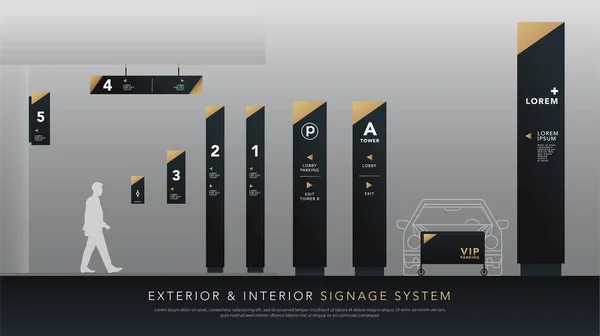 Exterieur Interieur Signage Systeem Richting Pole Wall Mount Uithangbord Het — Stockvector
