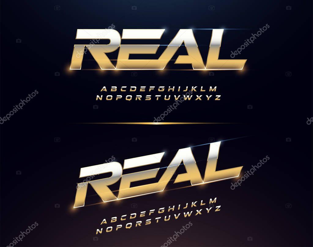 Elegant Sport Silver and Golden Metal Chrome Alphabet Font. Typography modern style gold font for technology, digital, movie logo design. vector illustration