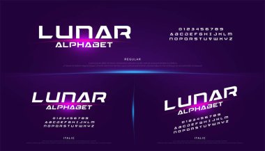 Soyut teknoloji alanı yazı tipi ve alfabe. techno etkisi yazı tiplerini tasarımlar. Tipografi dijital bilim-kurgu kavramı. vektör çizim