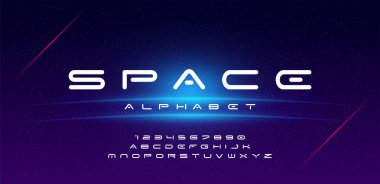 Soyut teknoloji alanı yazı tipi ve alfabe. techno etkisi yazı tiplerini tasarımlar. Tipografi dijital bilim-kurgu kavramı. vektör çizim