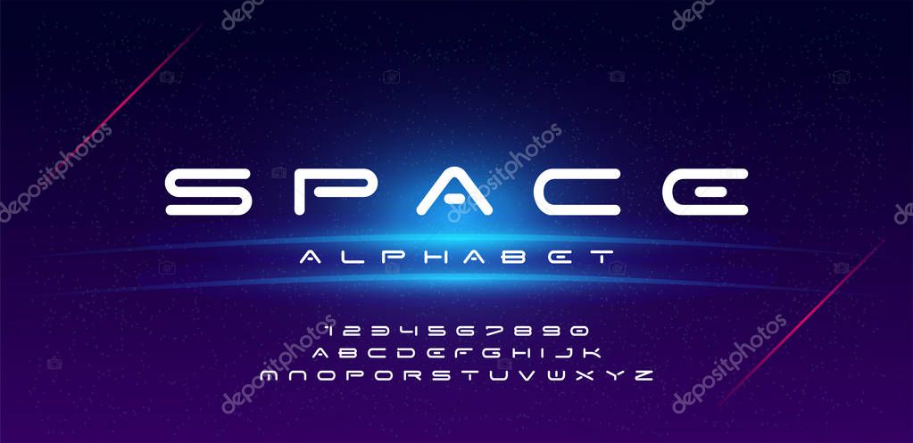 Abstract technology space font and alphabet. techno effect fonts designs. Typography digital sci-fi concept. vector illustration