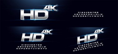 Zarif spor gümüş 3d Metal krom alfabe yazı tipi. Tipografi modern stil teknoloji, dijital, film logo tasarımı. vektör çizim