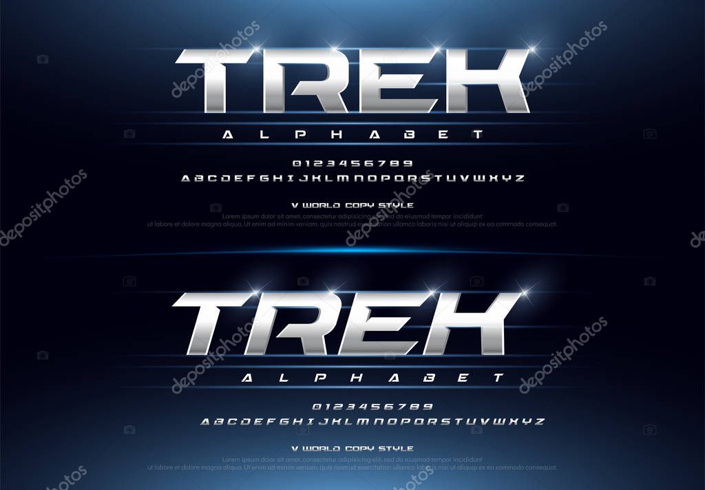 Elegant Sport Silver Metal Chrome Alphabet Font. Typography modern style font for technology, digital, movie logo design. vector illustration