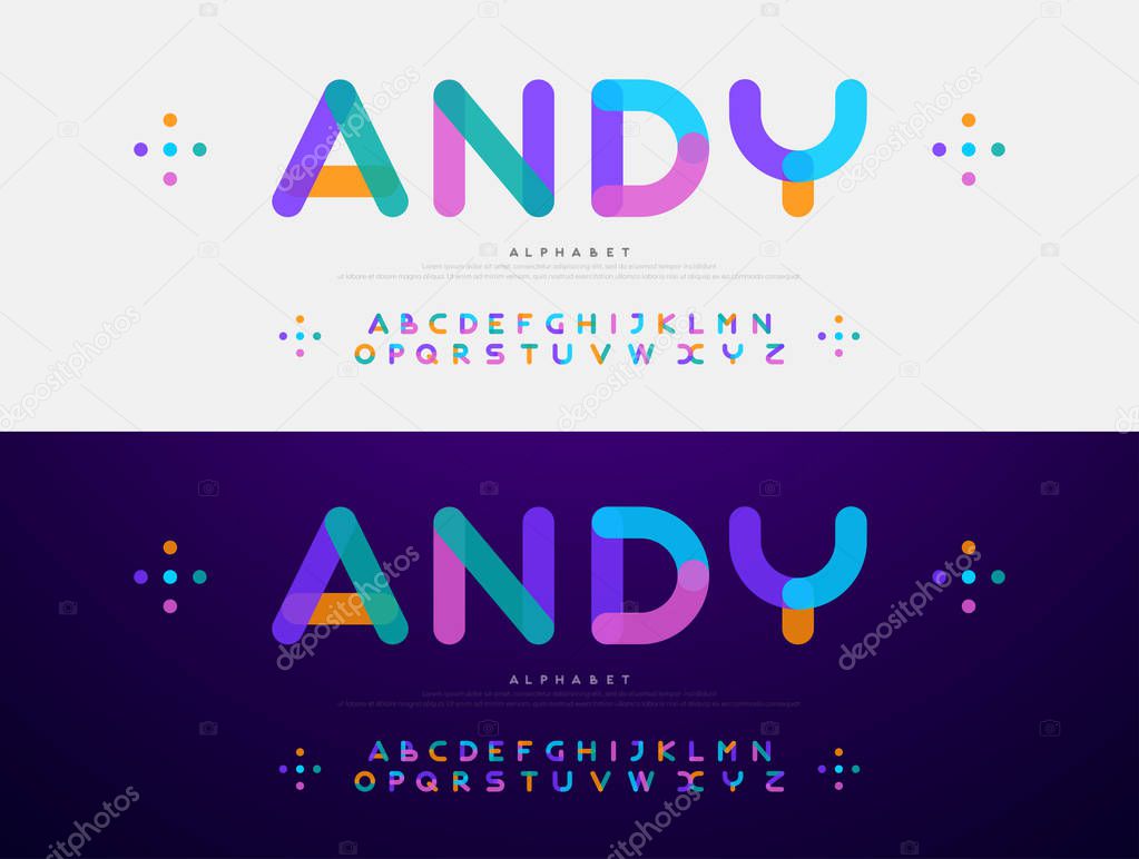 Modern font creative rounded alphabet color fonts. Typography urban round bold with colors dot exposure. vector illustration