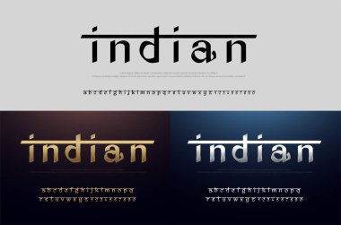 Hindistan alfabesi yazı tipi gümüş ve altın. Modern geleneksel Hint tipografi altın yazı tipleri ve sayı. vektör illüstrasyon