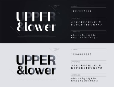 Gölge kağıt kesme stili ile basit minimal yazı tipleri. Alfabe modern tipografi kurumsal, kimlik. Vektör Illustration