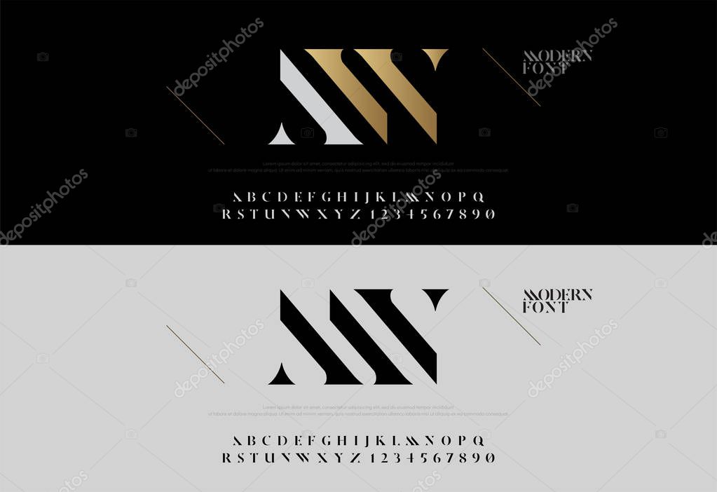 Elegant alphabet letters font set. Modern lettering fashion concept. Typography fonts classic style, regular uppercase and number. vector illustration