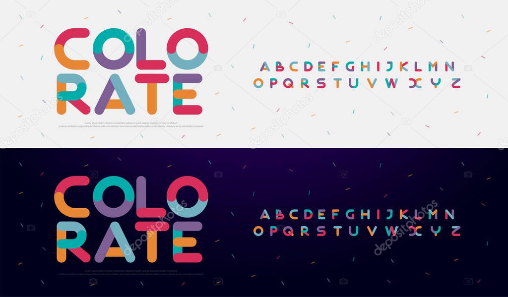 Modern font creative rounded alphabet color fonts. Typography urban round bold with colors dot exposure. vector illustration