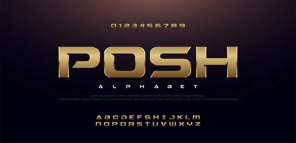 Tyylikäs Sport Gold Metal Chrome Alphabet Font Typografia Moderni Tyyli — vektorikuva