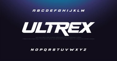 Spor Modern Italic Alfabe Yazı Tipi. Teknoloji, dijital, film logosu tasarımı için tipografi kentsel yazı tipleri. vektör illüstrasyonu