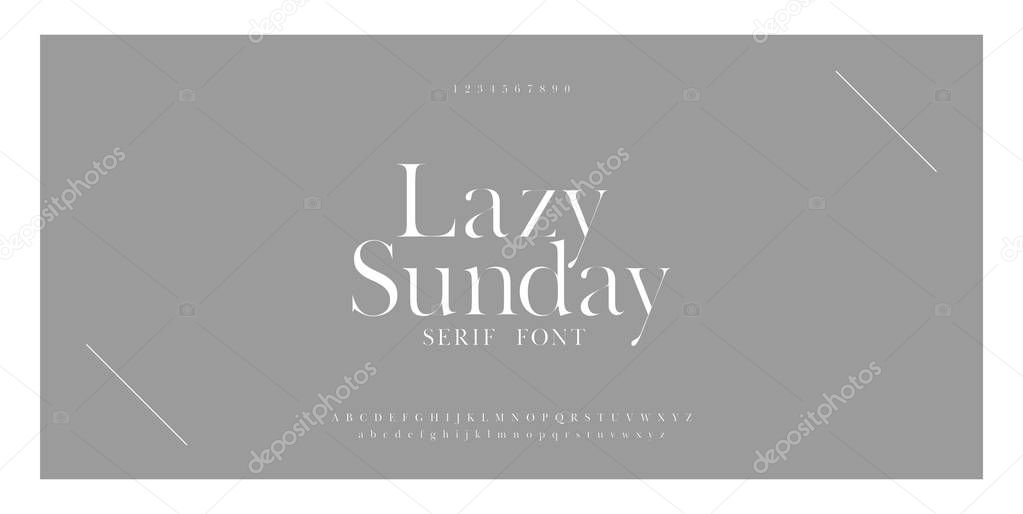Luxury sans serif alphabet letters font and number. Classic Lettering Minimal Fashion Designs. Typography simple fonts uppercase and lowercase. vector illustration