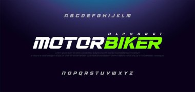 Spor Modern Italic Alfabe Font. Teknoloji, spor, motosiklet, yarış logo tasarımı için tipografi kentsel tarzı yazı tipleri. vektör illüstrasyon