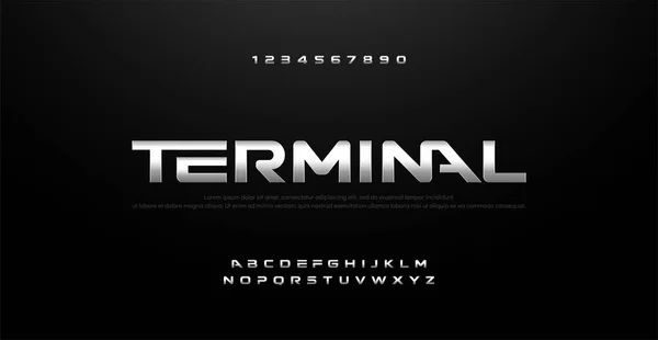 Film gümüş metal krom alfabe yazı. Tipografi modern spor tarzı yazı tipi sinema, poster, logo için ayarlanır. vektör illüstrasyon