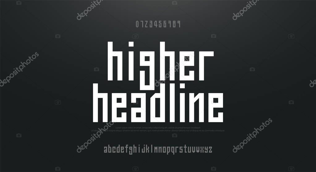 Condensed high, tall simple font alphabet typeface. Modern Alphabet Lowercase Fonts. Typography urban style letters and numbers. vector illustration