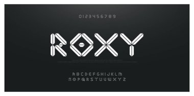 Soyut teknoloji yazı tipi, sayı alfabesi türü. tekno ve moda yazı tipleri tasarımları. Tipografi ve sayılar sinema, geame, film konsepti. vektör illüstrasyon