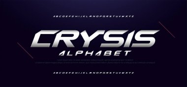 Spor Modern Teknoloji Alfabe Font. Film teknolojisi, spor, oyun, motosiklet, yarış logosu fonttasarımı için tipografi. vektör illüstrasyon