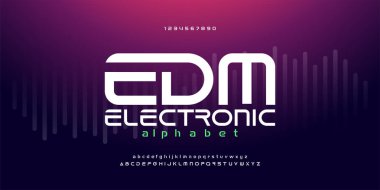 dijital müzik modern alfabe yazı tipleri. Tipografi edm elektronik dans müzik gelecek yaratıcı yazı tipi tasarım kavramı. vektör illustraion