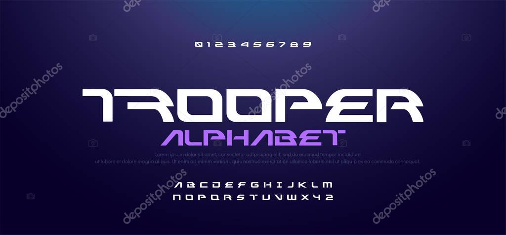 Sport Modern Technology Alphabet Font. Typography and number for game, movie technology, sport, motorcycle, racing logo fonts design. vector illustration
