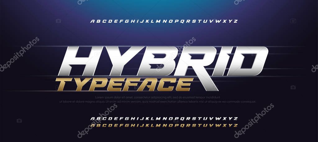 Sport Modern Italic Alphabet Gold Font. Typography 3D urban style silver and golden fonts for technology, digital, movie logo design. vector illustration