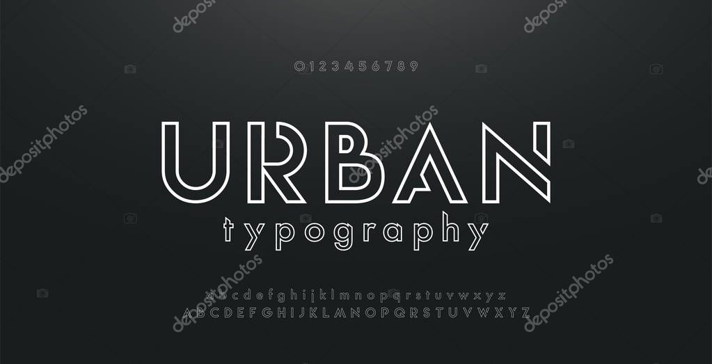 Abstract urban thin line font alphabet. Minimal modern fonts and numbers. Typography typeface uppercase lowercase and number. vector illustration