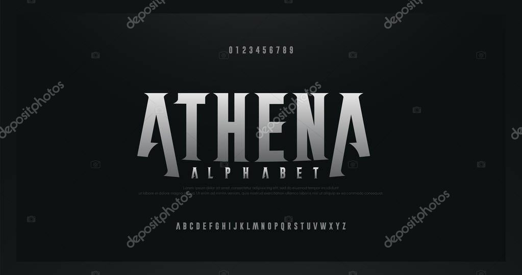 Rock serif modern alphabet fonts. Typography for rock, music, game, future, creative, abstract design font and number. vector illustraion