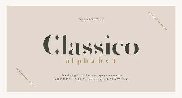 Elegantní Písmo Číslo Abecedy Písmeny Serif Klasické Písmo Minimální Móda — Stockový vektor