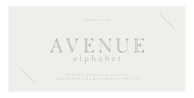 Zarif alfabe harfleri serif yazı tipi ve sayı. Klasik Harfler Minimum Moda. Typography ince çizgi yazı tipleri büyük, küçük ve sayılar. vektör illüstrasyonu